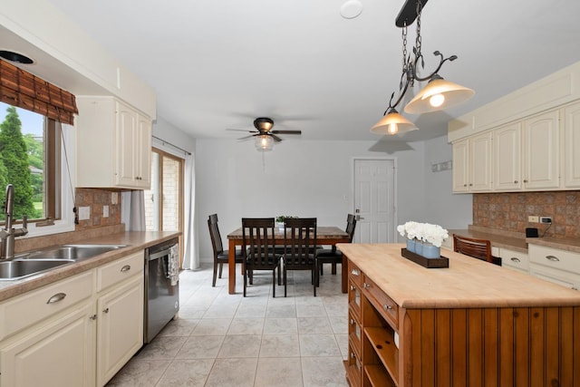 10935 Conifer Ct, Orland Park, IL 60467 - kitchen with dishwasher, tasteful backsplash, ceiling fan, and pendant lighting
