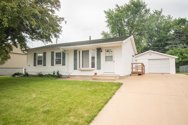 1602 N Jefferson Ave, Dixon, IL 61021 - single story home with a detached garage, an outbuilding, concrete driveway, and a front lawn