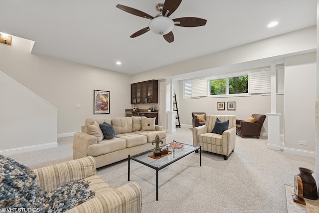 4110 N California Ave Unit 1, Chicago, IL 60618 - living area featuring light colored carpet, ceiling fan, and recessed lighting