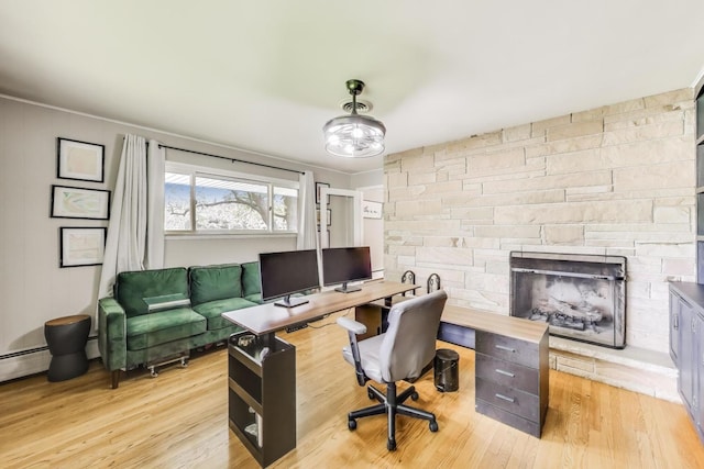 14 W Leon Ln, Prospect Heights, IL 60070 - home office featuring light wood-style flooring and a stone fireplace