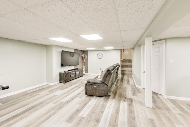 14 W Leon Ln, Prospect Heights, IL 60070 - living area with a drop ceiling, light wood finished floors, stairway, and baseboards