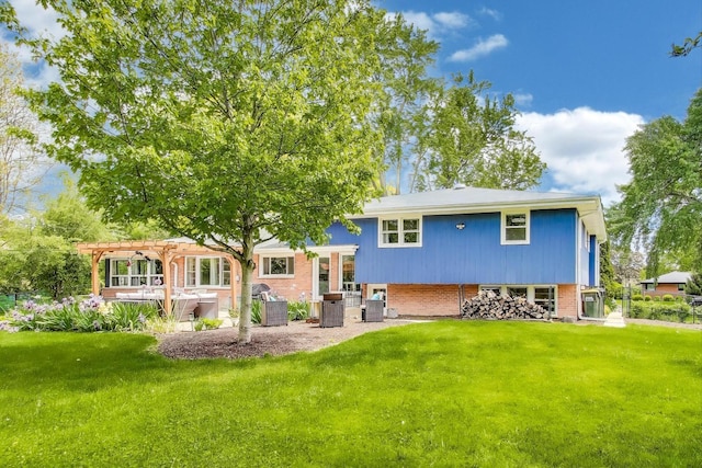 14 W Leon Ln, Prospect Heights, IL 60070 - rear view of house with a pergola, brick siding, a yard, and a patio