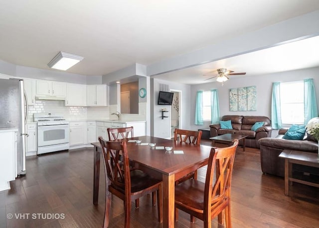 26149 S Locust Pl, Monee, IL 60449 - dining space featuring dark wood-style flooring and a ceiling fan