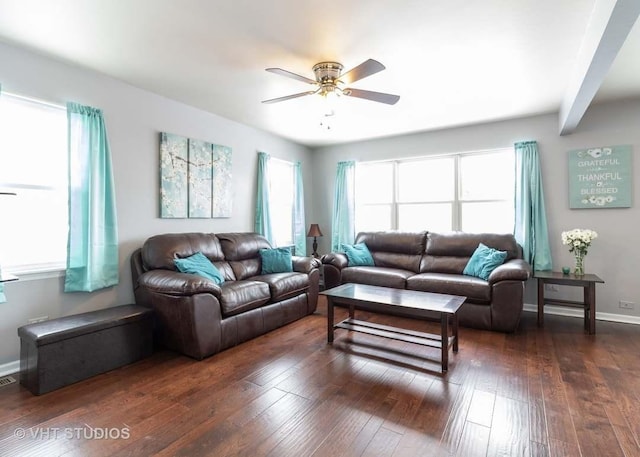 26149 S Locust Pl, Monee, IL 60449 - living area with a ceiling fan and dark wood-style flooring