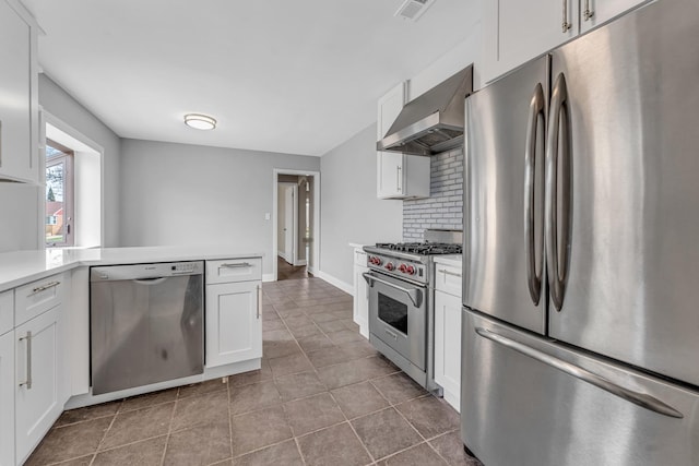 10026 Spaulding Ave, Evergreen Park, IL 60805 - kitchen with stainless steel appliances, wall chimney range hood, tasteful backsplash, and white cabinets