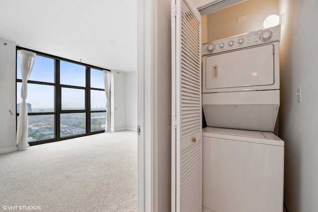 1101 S State St Unit 1805, Chicago, IL 60605 - laundry area featuring estacked washer and dryer and carpet flooring