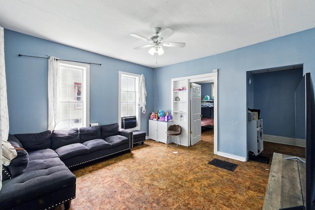650 Pennsylvania Ave, Aurora, IL 60506 - living room with ceiling fan, carpet floors, and a textured ceiling