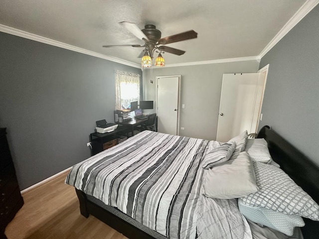 1110 Hampton Hbr Unit 1110, Schaumburg, IL 60193 - bedroom with ornamental molding, wood finished floors, ceiling fan, and baseboards