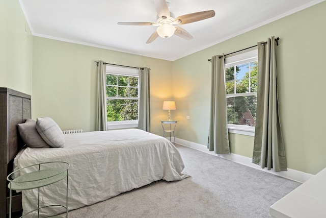 720 Ingleside Pl, Evanston, IL 60201 - bedroom featuring carpet floors, multiple windows, crown molding, and a ceiling fan