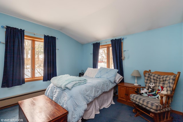 1908 Hazelwood Dr, Lindenhurst, IL 60046 - bedroom featuring vaulted ceiling, baseboard heating, and carpet flooring
