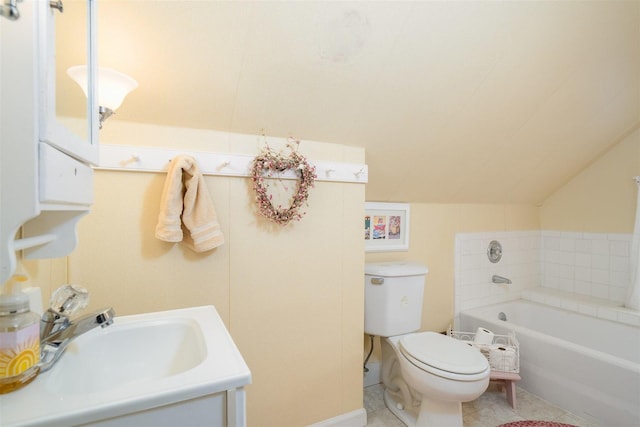 735 W Henry St, Pontiac, IL 61764 - bathroom with a bath, vanity, tile patterned floors, and vaulted ceiling