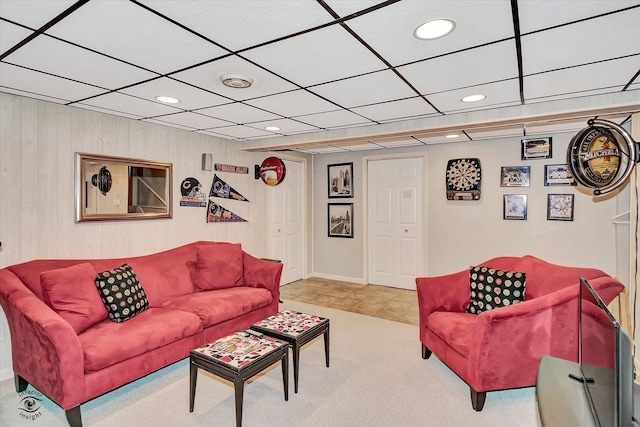3242 W 108th Pl, Chicago, IL 60655 - living area featuring recessed lighting, carpet floors, and wooden walls