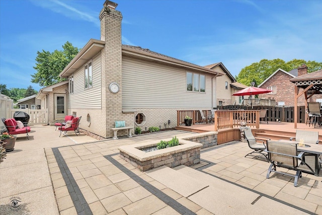 3242 W 108th Pl, Chicago, IL 60655 - view of patio / terrace featuring a wooden deck, a gazebo, outdoor dining area, and an outdoor fire pit