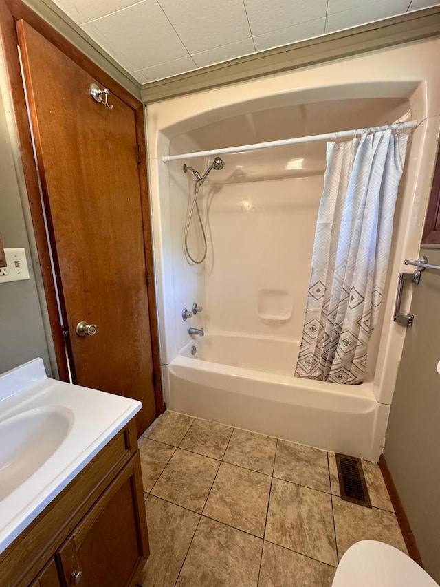 1202 E Water St, Pontiac, IL 61764 - full bathroom with shower / bath combo, vanity, tile patterned floors, and toilet