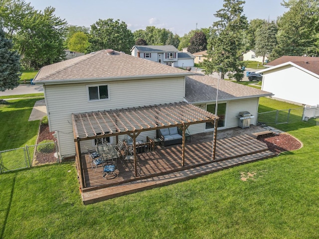 350 Kathy Dr, Bourbonnais, IL 60914 - back of house with a gate, a fenced backyard, and a wooden deck