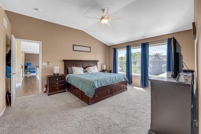 2316 Loop Rd, Algonquin, IL 60102 - bedroom featuring lofted ceiling, light colored carpet, and ceiling fan