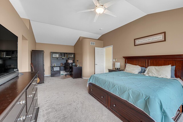 2316 Loop Rd, Algonquin, IL 60102 - bedroom with lofted ceiling, light colored carpet, a desk, and ceiling fan