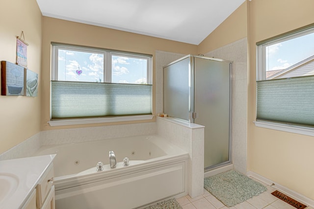 2316 Loop Rd, Algonquin, IL 60102 - bathroom featuring a tub with jets, a shower stall, vanity, and tile patterned floors