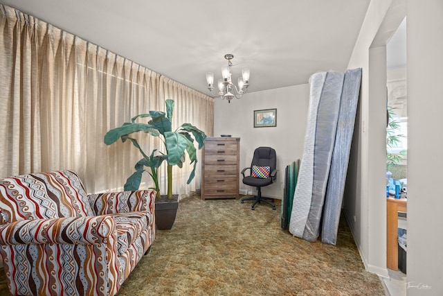 7325 173rd St, Tinley Park, IL 60477 - living area with carpet, a chandelier, and baseboards