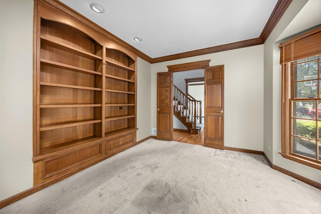 1364 Yorkshire Ln, Carol Stream, IL 60188 - carpeted spare room with crown molding and stairway