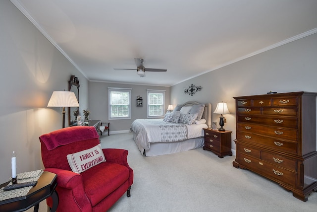 833 Manassas Ct, Naperville, IL 60540 - bedroom with ornamental molding, light carpet, and a ceiling fan