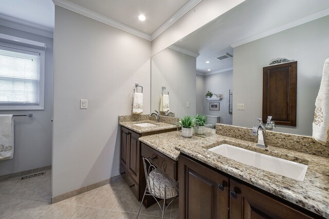 833 Manassas Ct, Naperville, IL 60540 - full bathroom featuring vanity, tile patterned floors, crown molding, and recessed lighting
