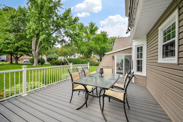 833 Manassas Ct, Naperville, IL 60540 - wooden terrace with outdoor dining space and a lawn