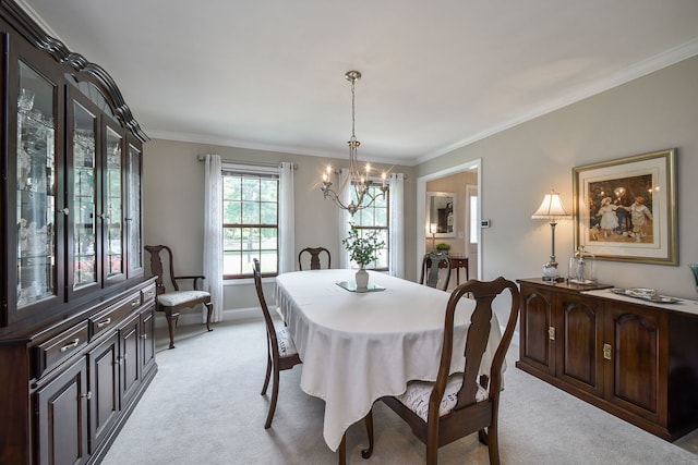833 Manassas Ct, Naperville, IL 60540 - dining room featuring light colored carpet, a chandelier, and ornamental molding