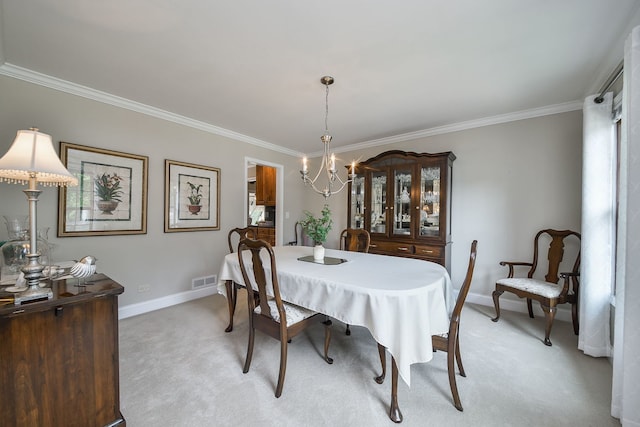 833 Manassas Ct, Naperville, IL 60540 - dining room with crown molding, light colored carpet, and a chandelier
