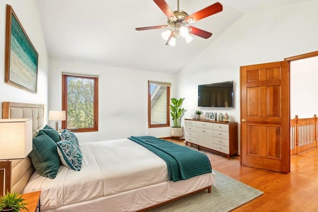 1337 E Thacker St, Schaumburg, IL 60173 - bedroom featuring light wood finished floors, high vaulted ceiling, and ceiling fan