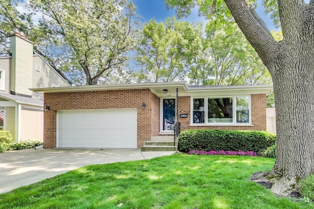 539 S Evergreen Ave, Arlington Heights, IL 60005 - view of front of home with brick siding, an attached garage, concrete driveway, and a front lawn