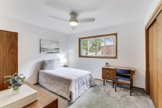539 S Evergreen Ave, Arlington Heights, IL 60005 - bedroom featuring a closet, light carpet, and ceiling fan