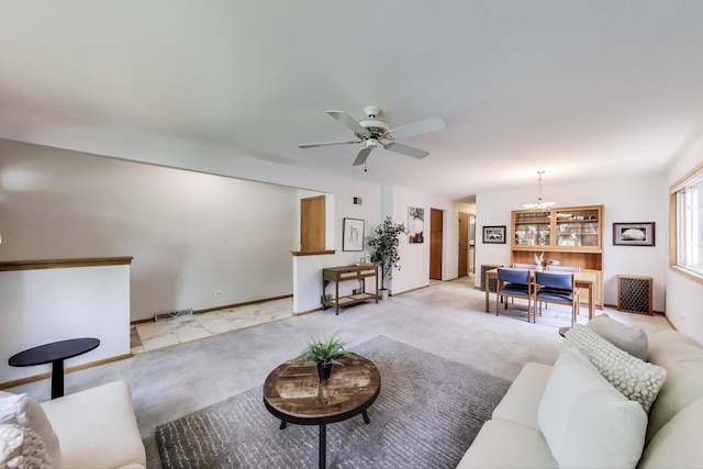 539 S Evergreen Ave, Arlington Heights, IL 60005 - living room with light colored carpet, a chandelier, and ceiling fan