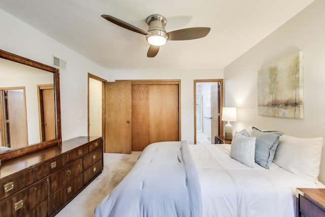 539 S Evergreen Ave, Arlington Heights, IL 60005 - bedroom featuring carpet flooring, a closet, ensuite bath, and ceiling fan