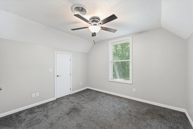 1391 W Decatur St, Decatur, IL 62522 - additional living space with vaulted ceiling, ceiling fan, dark carpet, and a textured ceiling