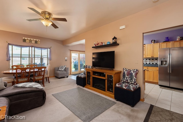 6158 W 60th St, Chicago, IL 60638 - living room with ceiling fan, light colored carpet, and light tile patterned flooring