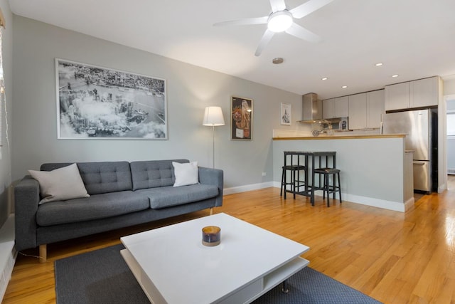 1107 Washington Blvd Unit 2E, Oak Park, IL 60302 - living room with light wood-style flooring, a ceiling fan, and recessed lighting