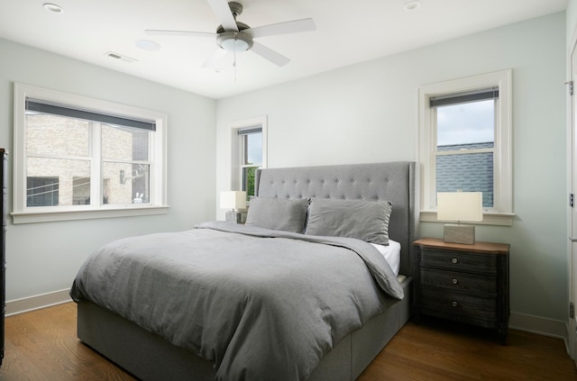 3828 N Racine Ave Unit 3, Chicago, IL 60613 - bedroom with dark wood finished floors and a ceiling fan