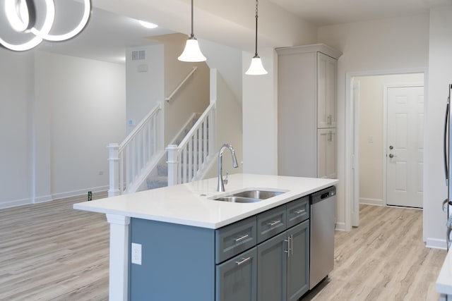 LOT15 Amherst Dr Unit B, Sycamore, IL 60178 - kitchen with a sink, dishwasher, light wood-type flooring, light countertops, and gray cabinetry
