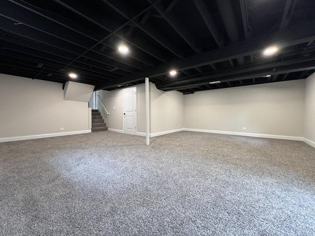 6047 Elm Ln, Matteson, IL 60443 - finished basement with stairs, baseboards, and carpet floors