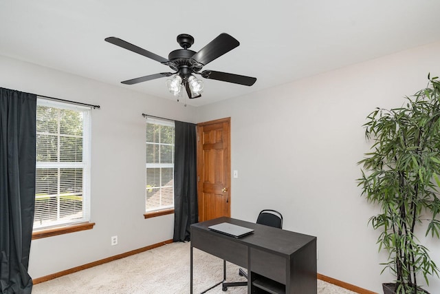 407 Anthony Ct, Oswego, IL 60543 - home office featuring light colored carpet and ceiling fan