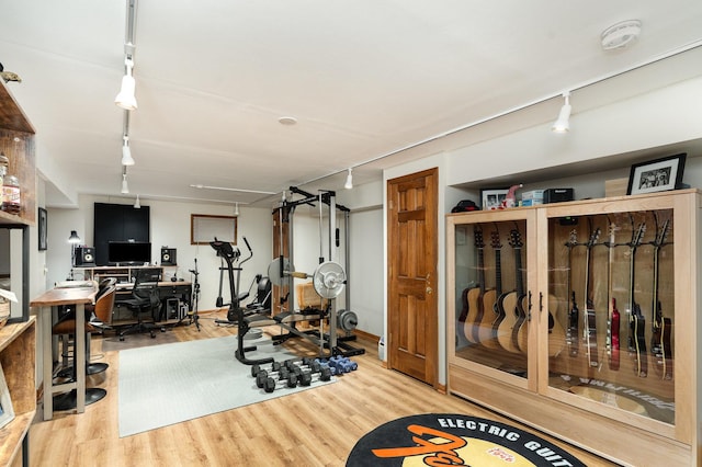 407 Anthony Ct, Oswego, IL 60543 - workout area with rail lighting and wood finished floors