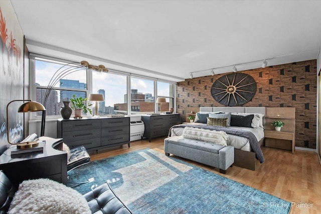 1150 N Lake Shore Dr Unit 19A, Chicago, IL 60611 - bedroom featuring rail lighting, a city view, and light wood-type flooring
