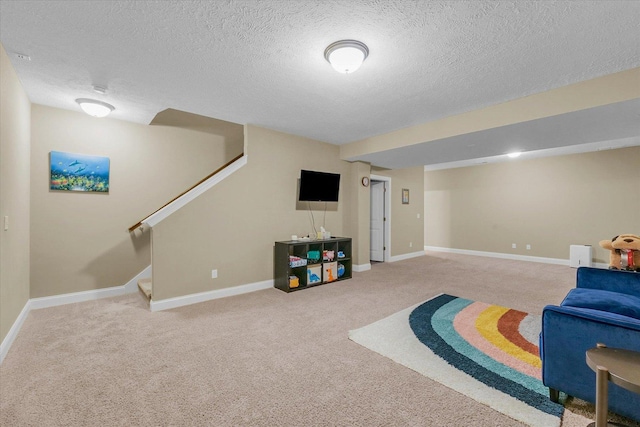 2107 Max Run Dr E, Champaign, IL 61822 - living room with carpet flooring, a textured ceiling, and stairway