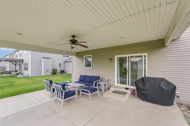 2107 Max Run Dr E, Champaign, IL 61822 - view of patio / terrace featuring an outdoor living space, a grill, and ceiling fan