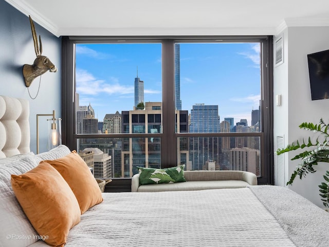1030 N State St Unit 44L, Chicago, IL 60610 - bedroom with a view of city, crown molding, and a wall of windows