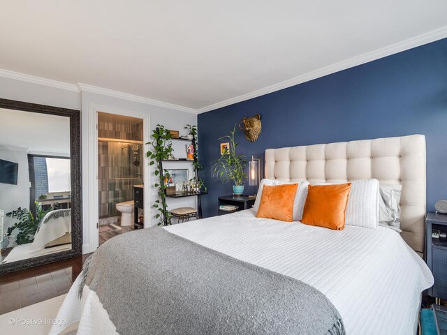 1030 N State St Unit 44L, Chicago, IL 60610 - bedroom with ornamental molding and connected bathroom