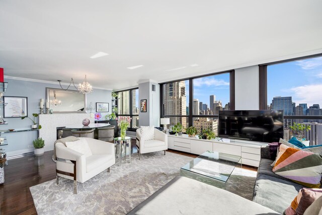 1030 N State St Unit 44L, Chicago, IL 60610 - living area with wood finished floors, a chandelier, and ornamental molding