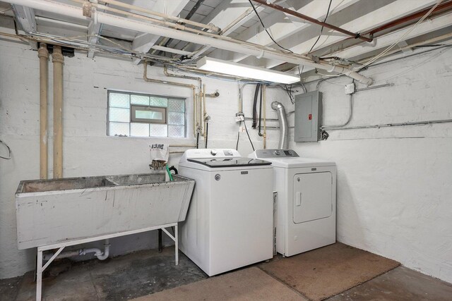 9316 S Utica Ave, Evergreen Park, IL 60805 - laundry area with washing machine and clothes dryer and electric panel