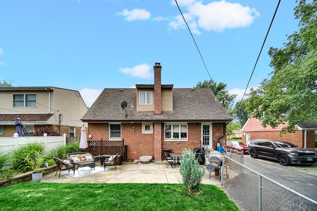 18625 Lexington Ave, Homewood, IL 60430 - rear view of property with outdoor lounge area, a chimney, brick siding, and a fenced backyard